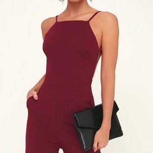 Lulu's Burgundy Open Back Long Jumpsuit